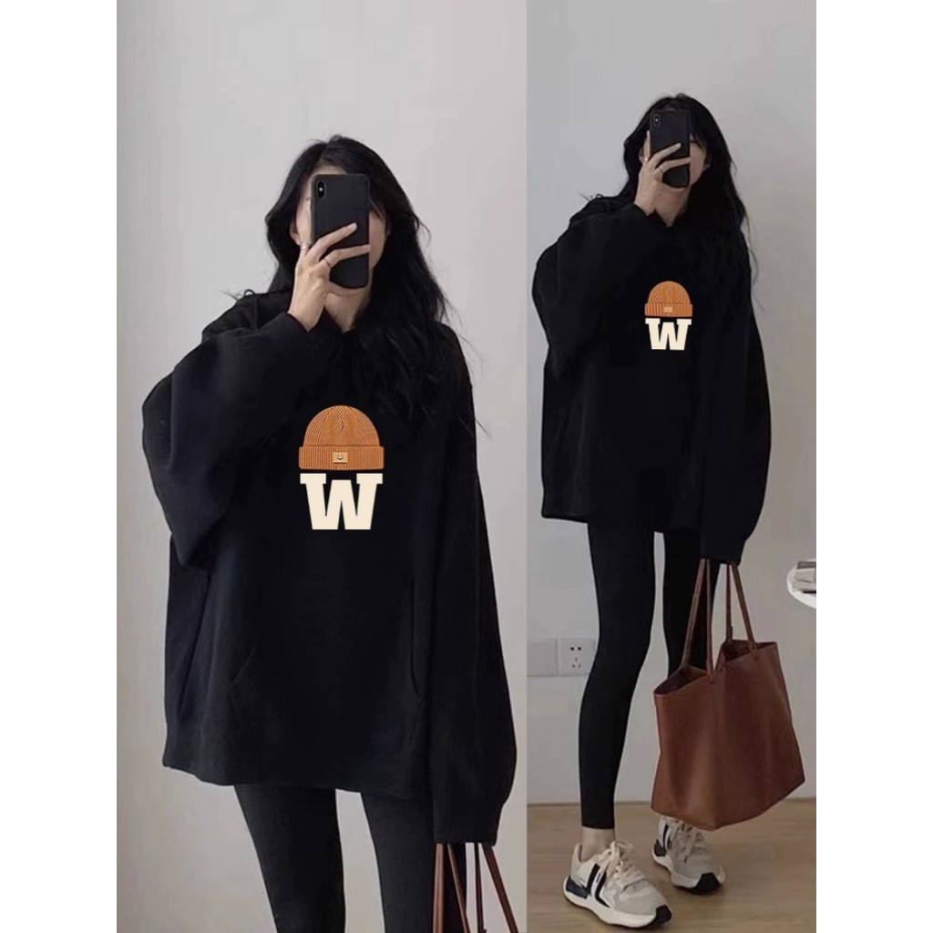 Outono inverno forro de lã engrossado preto moletom com capuz feminino 2026 novo estilo venda quente bens europeus solto