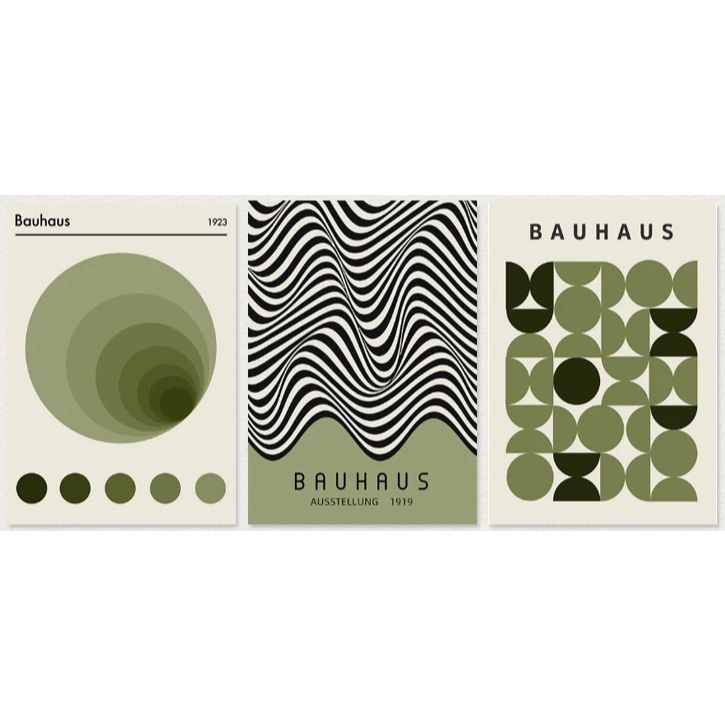 Quadro decorativo  Bauhaus Verde Abstrato 40x60 (3 peças)