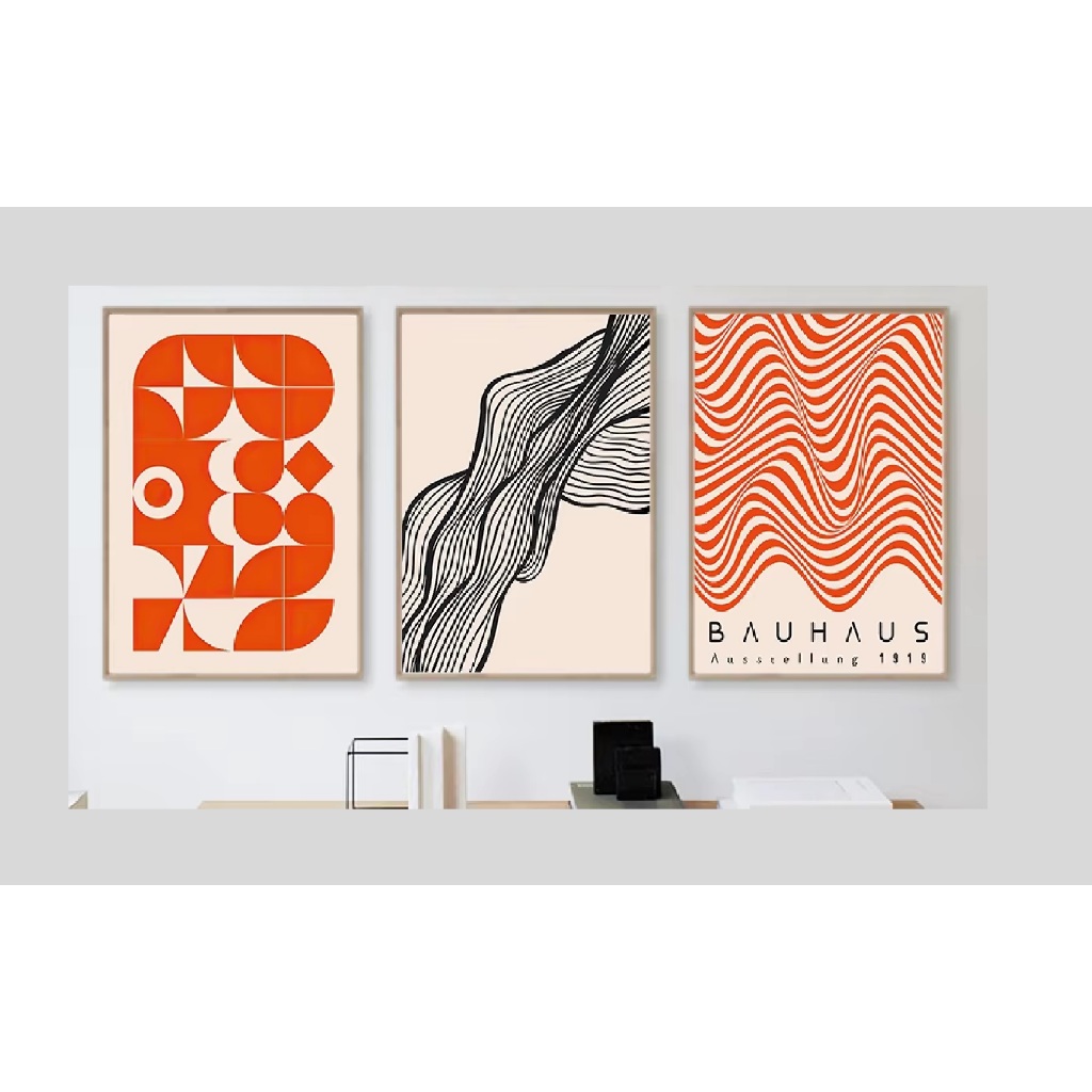 Quadros decorativos Bauhaus linhas geométricas arco-íris arte (3 peças)