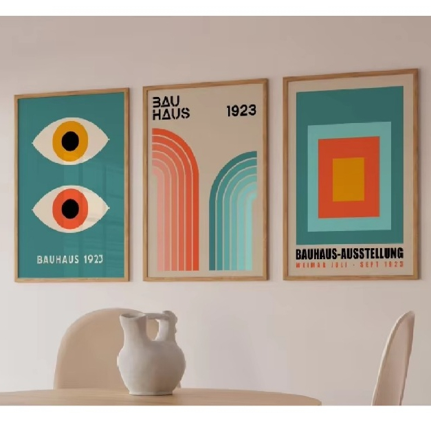 Quadros decorativos Colorido Abstrata Bauhaus Arte Da Parede, Pinturas (3 peças)