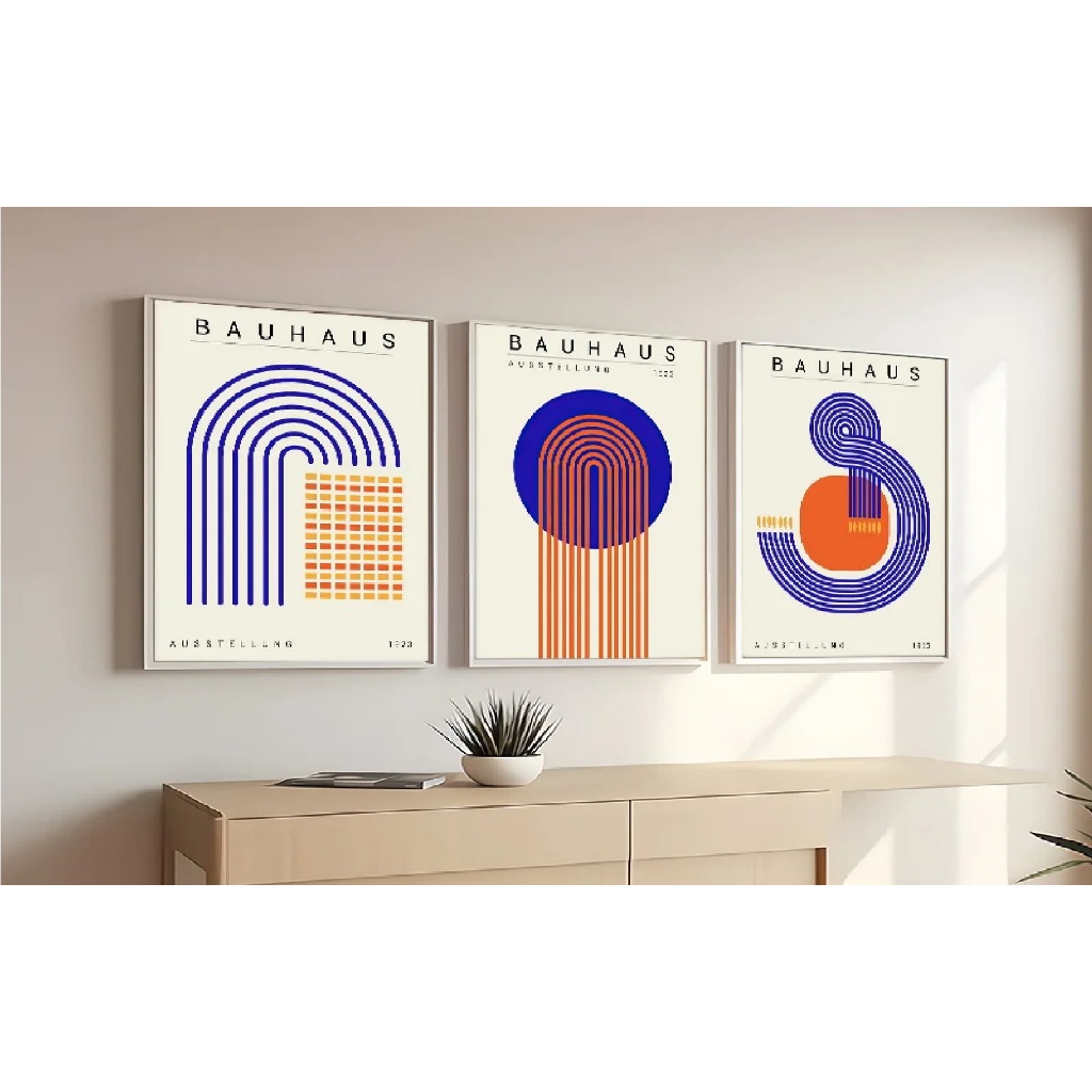 Quadros decorativos Nórdico azul Bauhaus (3 peças)