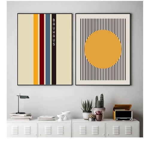 Quadros decorativos Bauhaus exposição minimalista geométrico (2 peças)