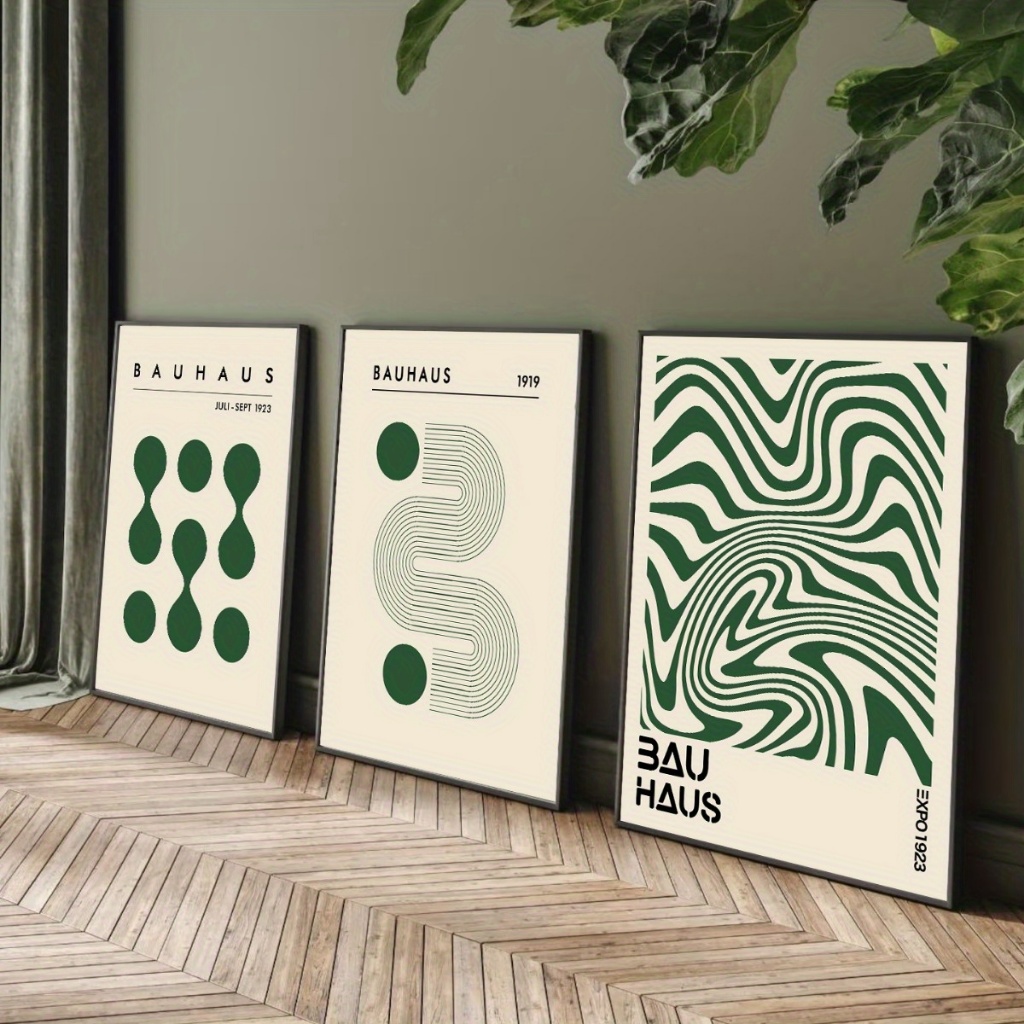 Kit 3 Quadros Geométricos Verde Bauhaus Moderno Minimalista Decorativo