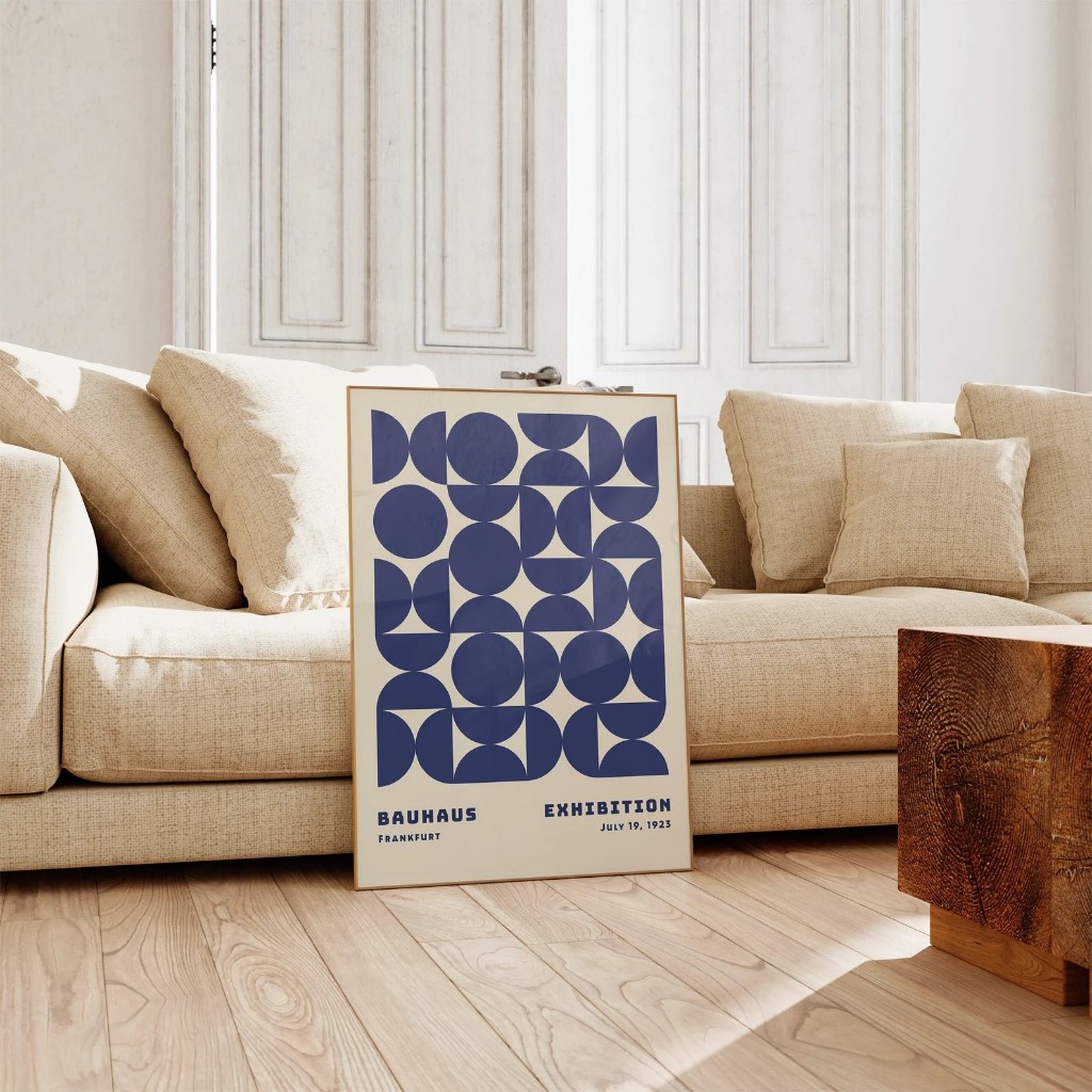 Quadro Decorativo Geométrico Moderno Bauhaus Para Sala, Quarto ou Escritório – Harmonia Azul No1