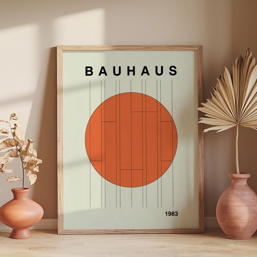 Quadro Decorativo Geométrico Moderno com Moldura Bauhaus – Circulo doOriente No1