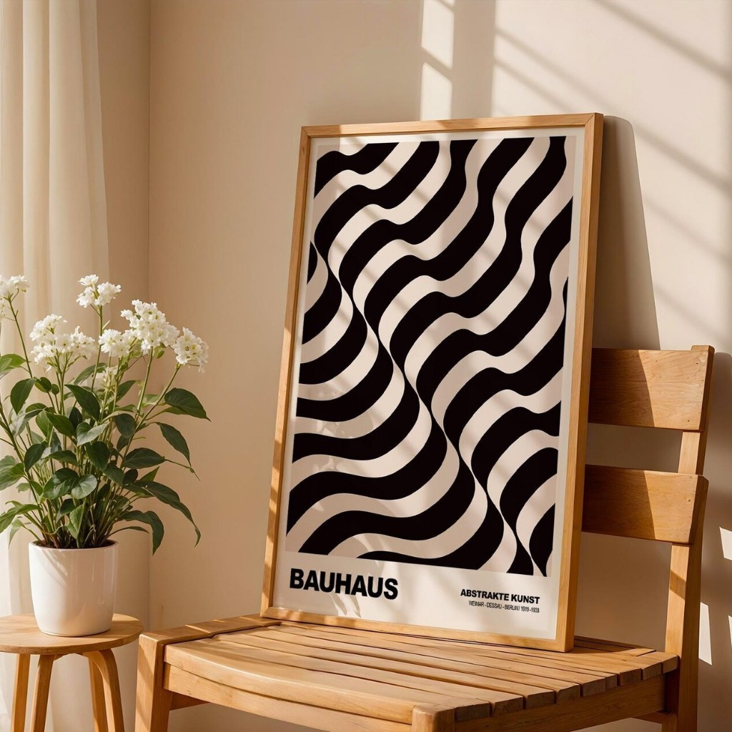 Quadro Decorativo Geométrico Abstrato Moderno com Moldura Bauhaus – Abstrat No1