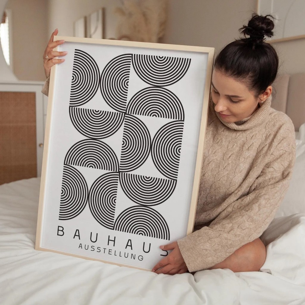 Quadro Decorativo Geométrico Moderno com Moldura Bauhaus – Abstract Lines No1