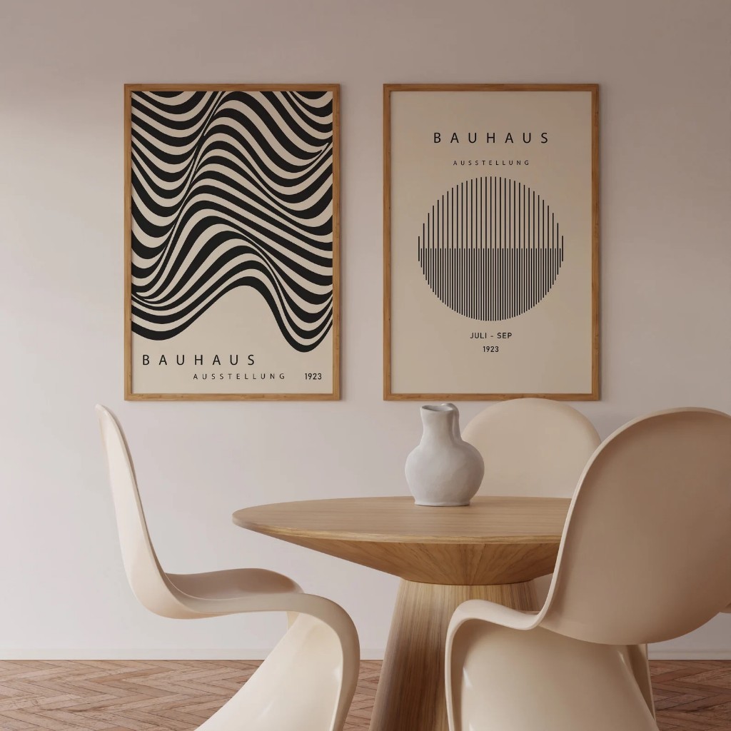 Kit 2 Quadros Decorativos Geométrico Moderno com Moldura Bauhaus – Abstract Module No1