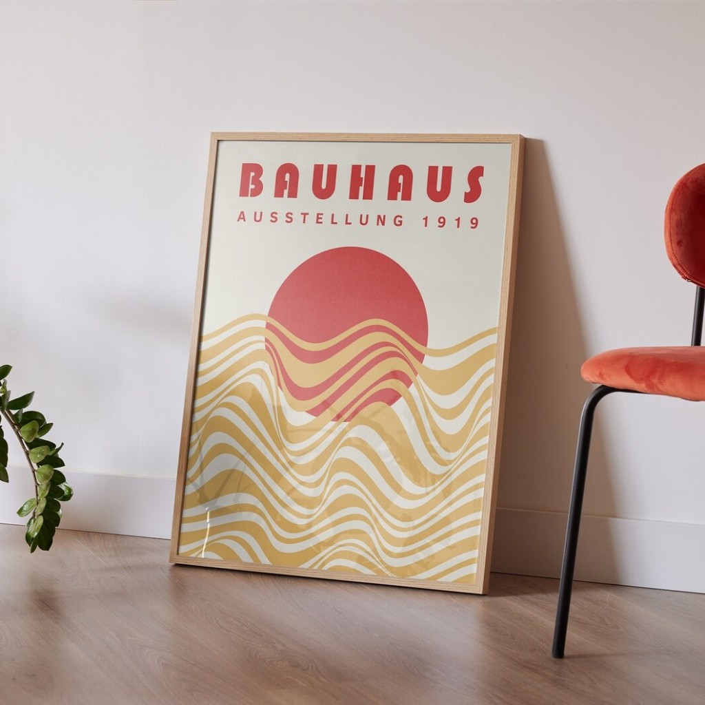 Quadro Decorativo Geométrico Moderno com Moldura Bauhaus – Arte Geometrica No1