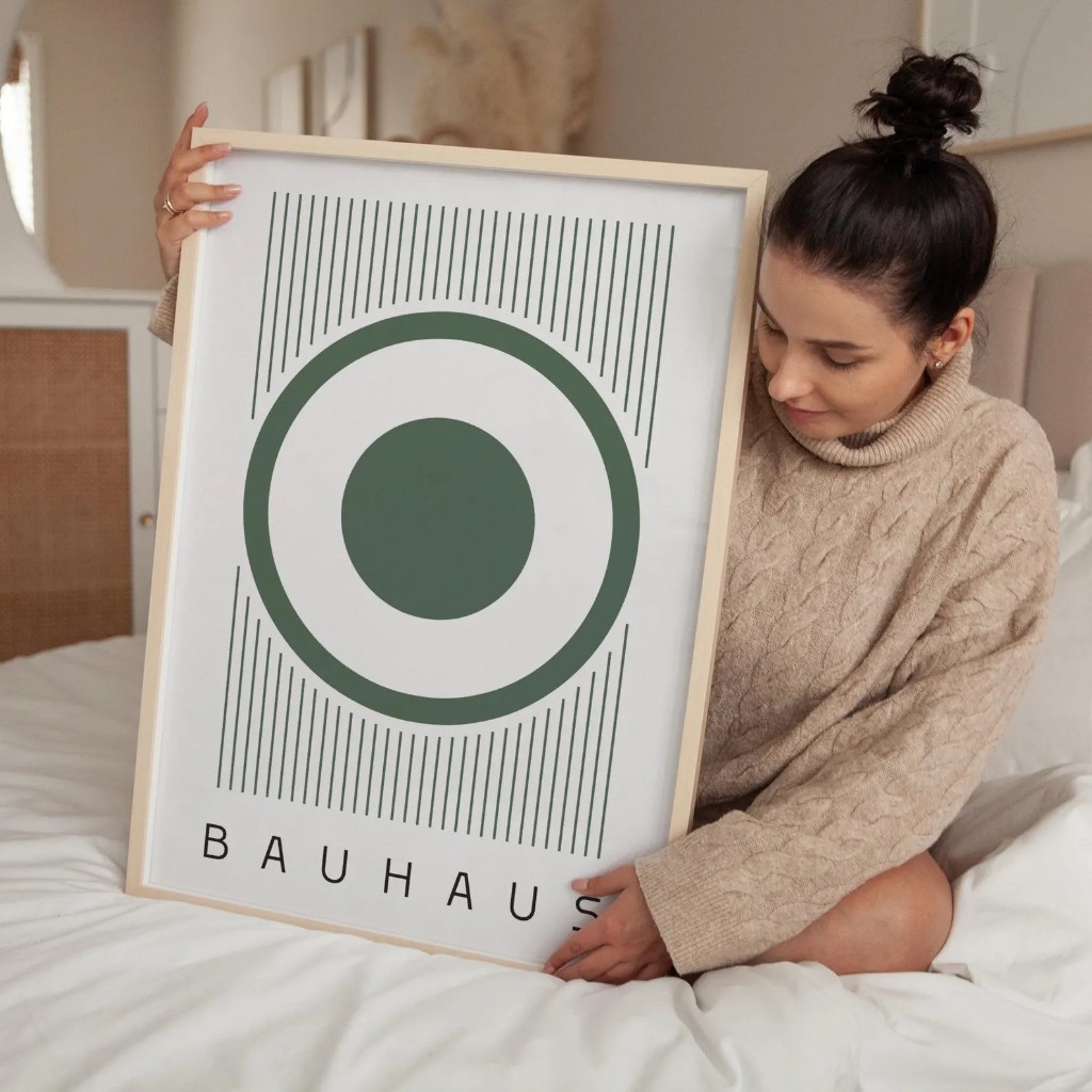 Quadro Decorativo Geométrico Moderno com Moldura Bauhaus – Circle Space No1