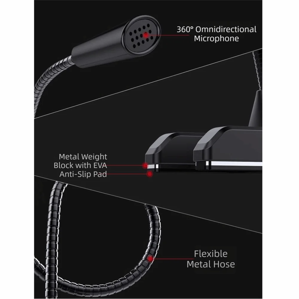 Noise Reduction Desktop Microphone 360° Rotatable High-Definition Audio Wire Gaming Mic USB/3.5mm Mini Size Recording Microphone