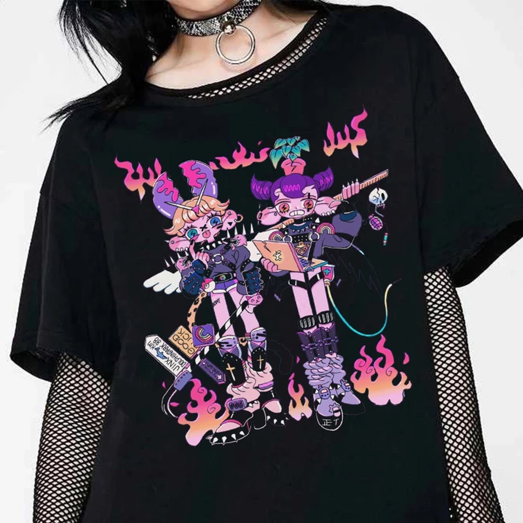 Camiseta Basica Unissex Garota Gotica Punk Rock Aesthetic Y2k Moda Japanese