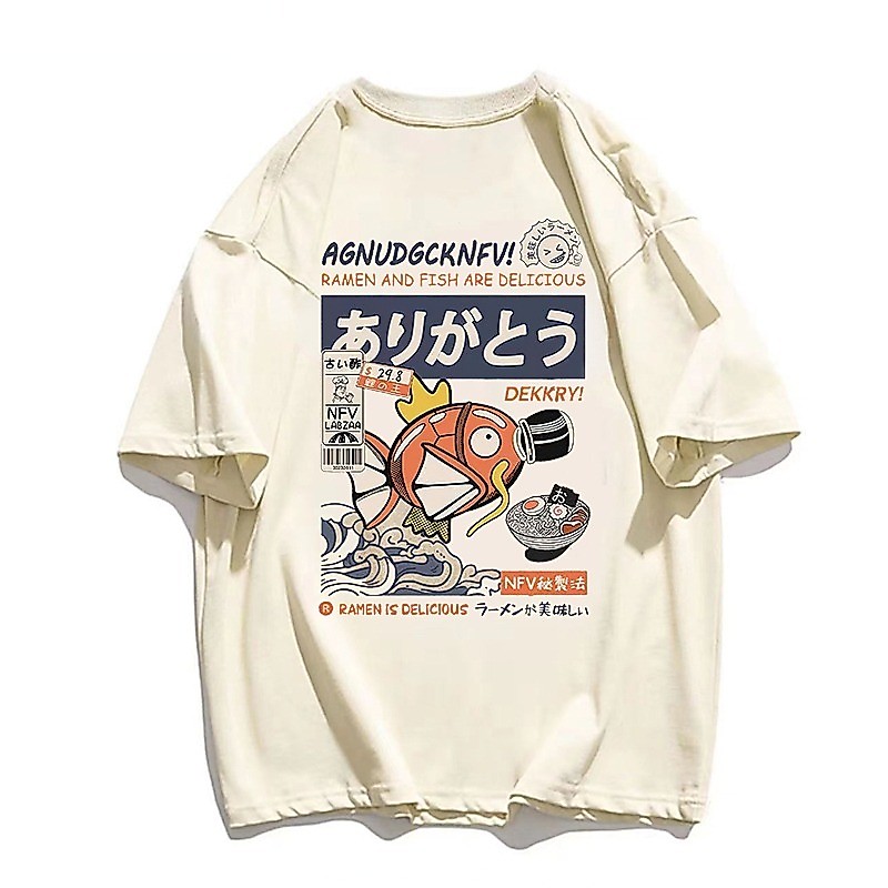 Camiseta Básica Pokemon Magikarp Arigato Ramen Anime Japanese Style Algodão