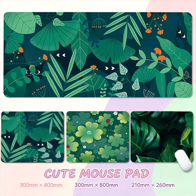 Tapete De Mesa De Jogos Antiderrapante Estendido Tropical Jungle Leaf Layout Lucky Clover Monstera Palm Greening Close-U