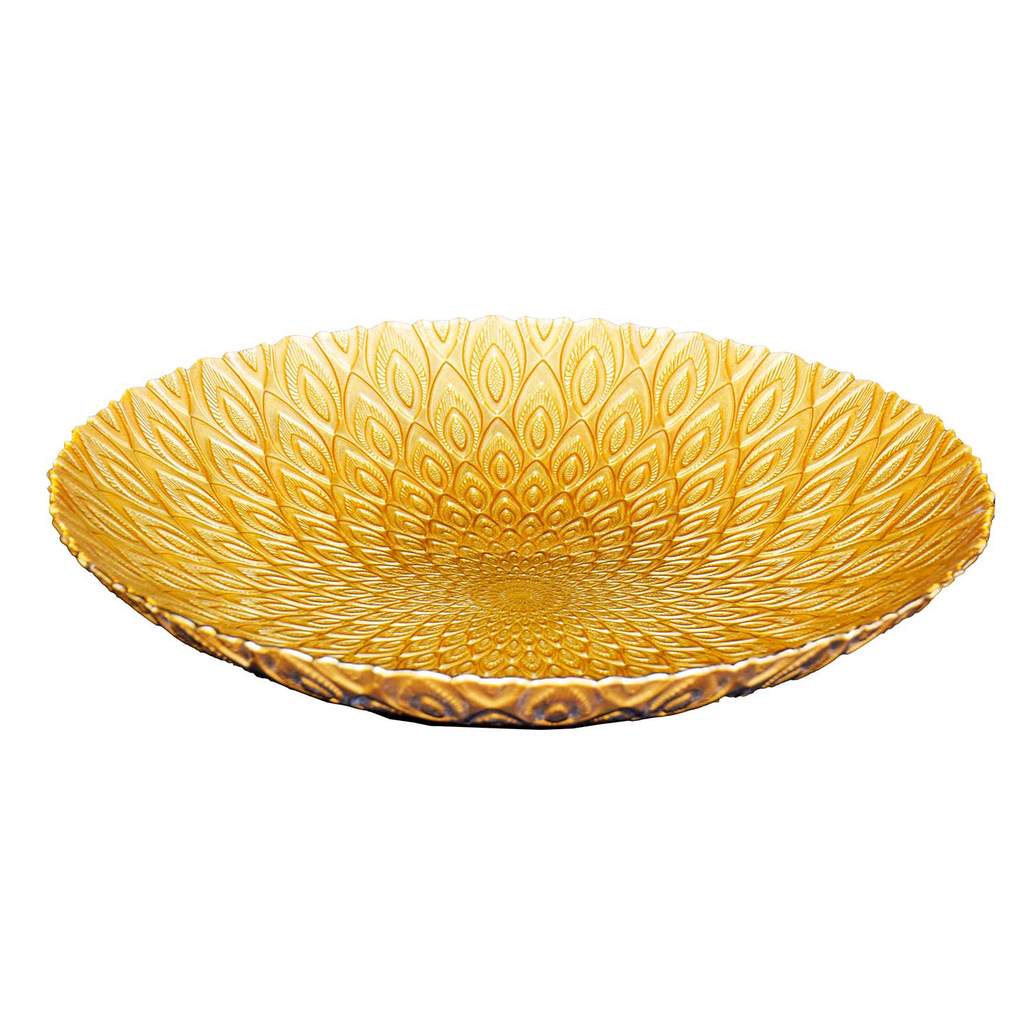 Centro de Mesa Vidro Dourado 40cm Linha Peacock Vylux