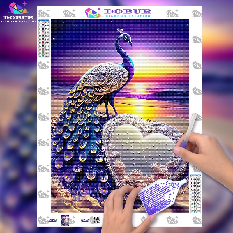 DOBUR | Conjunto De Pintura Diamante Seaside Peacock 5D DIY Rodada/Quadrado Full Broca Lona Com Número Artesanato Presen