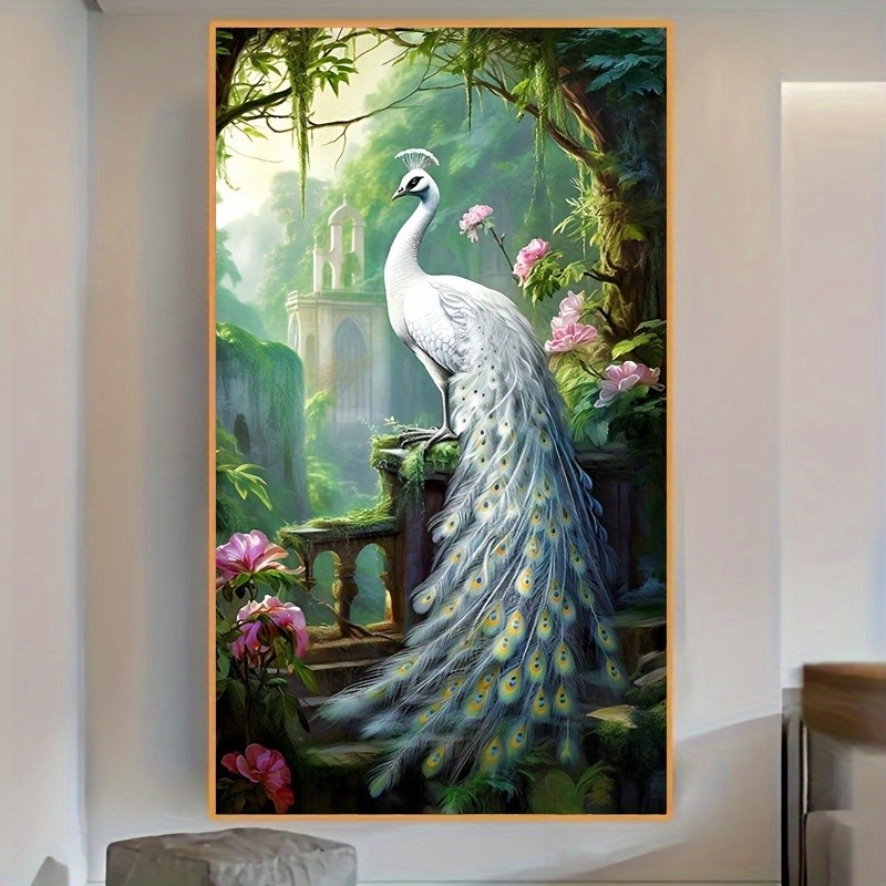 Conjunto De Pintura De Diamante Peacock 5D-Grande 19.7 X 39.4 Polegadas , Diamantes Acrílicos Redondos Totalmente Perfur