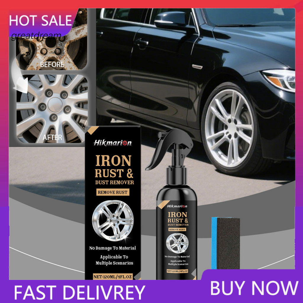 Iron Oxide Remover Spray for Cars Wheel Rust 120ml for Car Rims – Ph Neutral Non-acid Metal Particle Cleaner with Colo