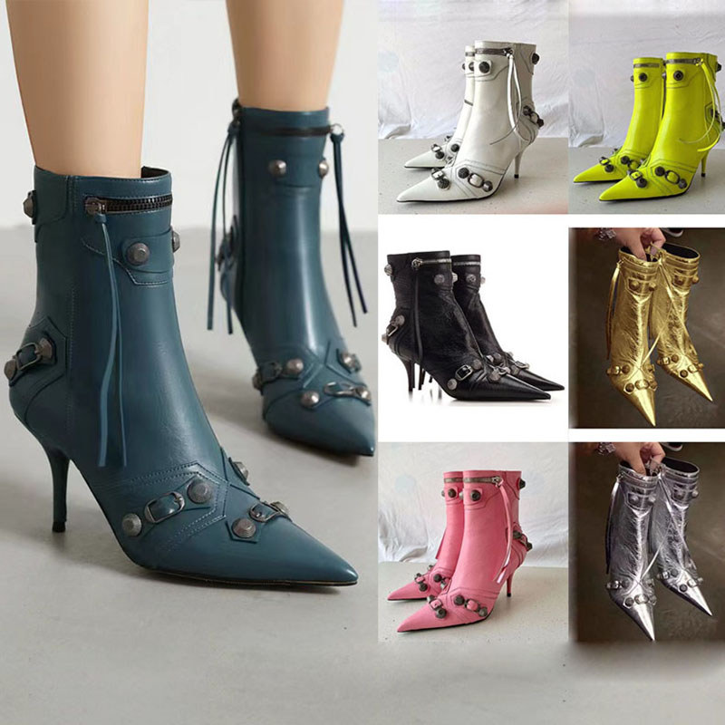 Ouro Prata Mulheres Botas De Salto Alto Apontou Toe Stilettos Saltos Curtas Senhoras Rebite Retro Bombas Cosplay Tornoze