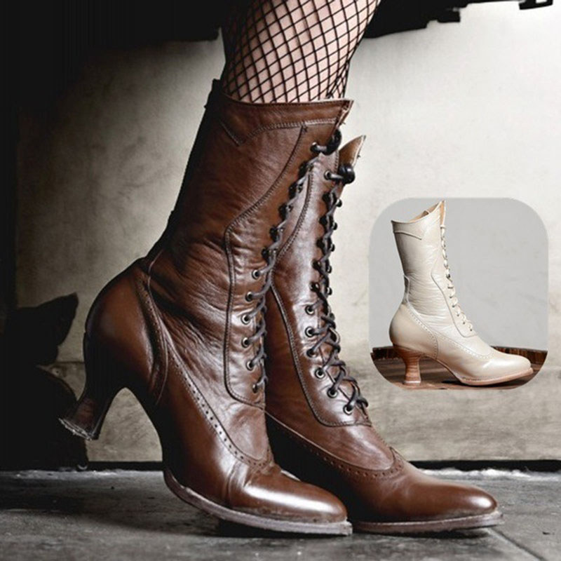 Estilo Britânico Punk Nobre Feminino Retro Cavaleiro Bota Medieval Couro Do Plutônio Tornozelo Botas Senhora Cosplay Sap