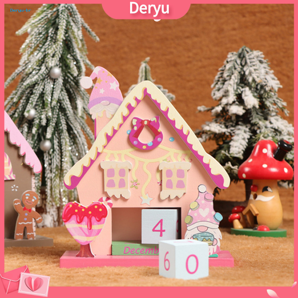 Wooden Perpetual Calendar Solid Wood Date Block Christmas Advent with Gingerbread House Design Countdown Blocks for Xmas