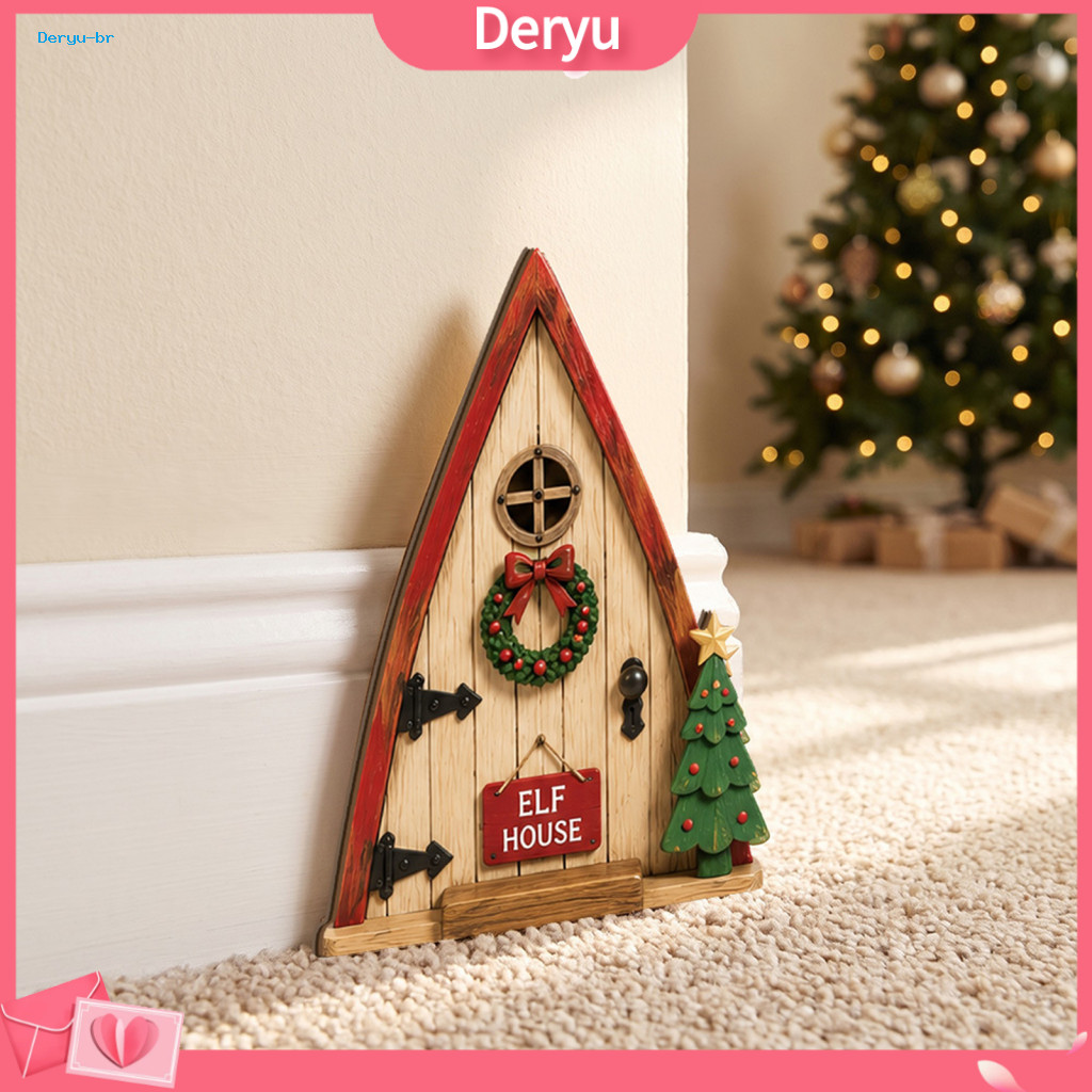 Christmas Wall Decorations Tree Fairy Door Decoration Miniature Solid Wood Tiny with Adhesive Backing Perfect for Trunks