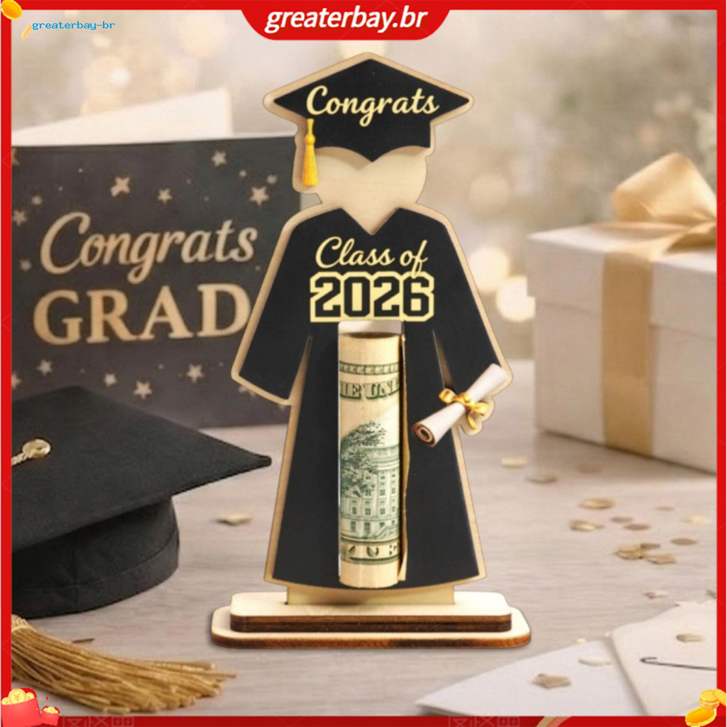 Graduation Gift 2026 Solid Wood Cash Holder with Detachable Base Graduate Cap Gown Design Bachelor's Uniform Shape Ornam