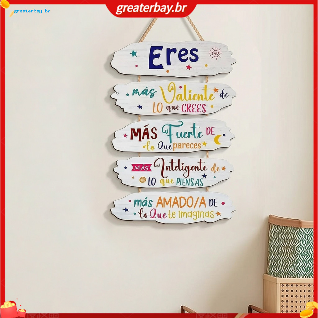 Inspirational Wooden Hanging Sign for Kids Room Positive Quote Wall Decor Nursery Playroom Plaque Decorative Solid Wood