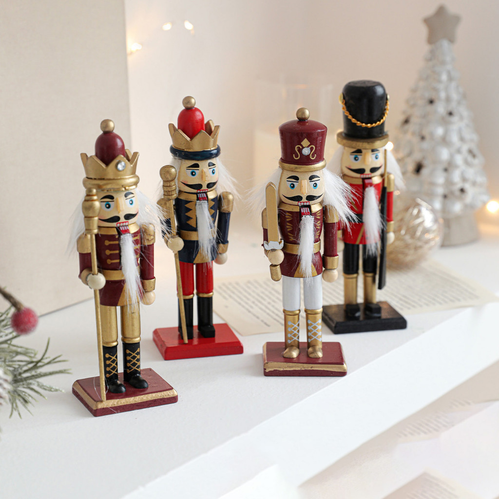Solid Wood Holiday Gift Christmas Nutcracker Soldier Handcrafted Wooden Figurine – Tabletop Ornament Rustic for Home