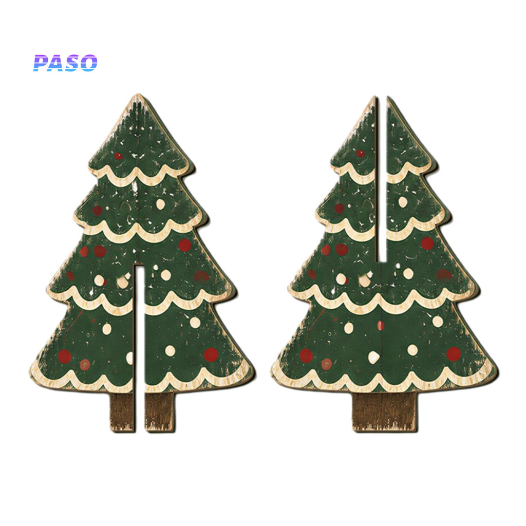 Rustic Farmhouse Holiday Ornament Solid Wood Desktop Christmas Centerpiece Wooden Tree Tabletop Decoration 3d Vintage fo