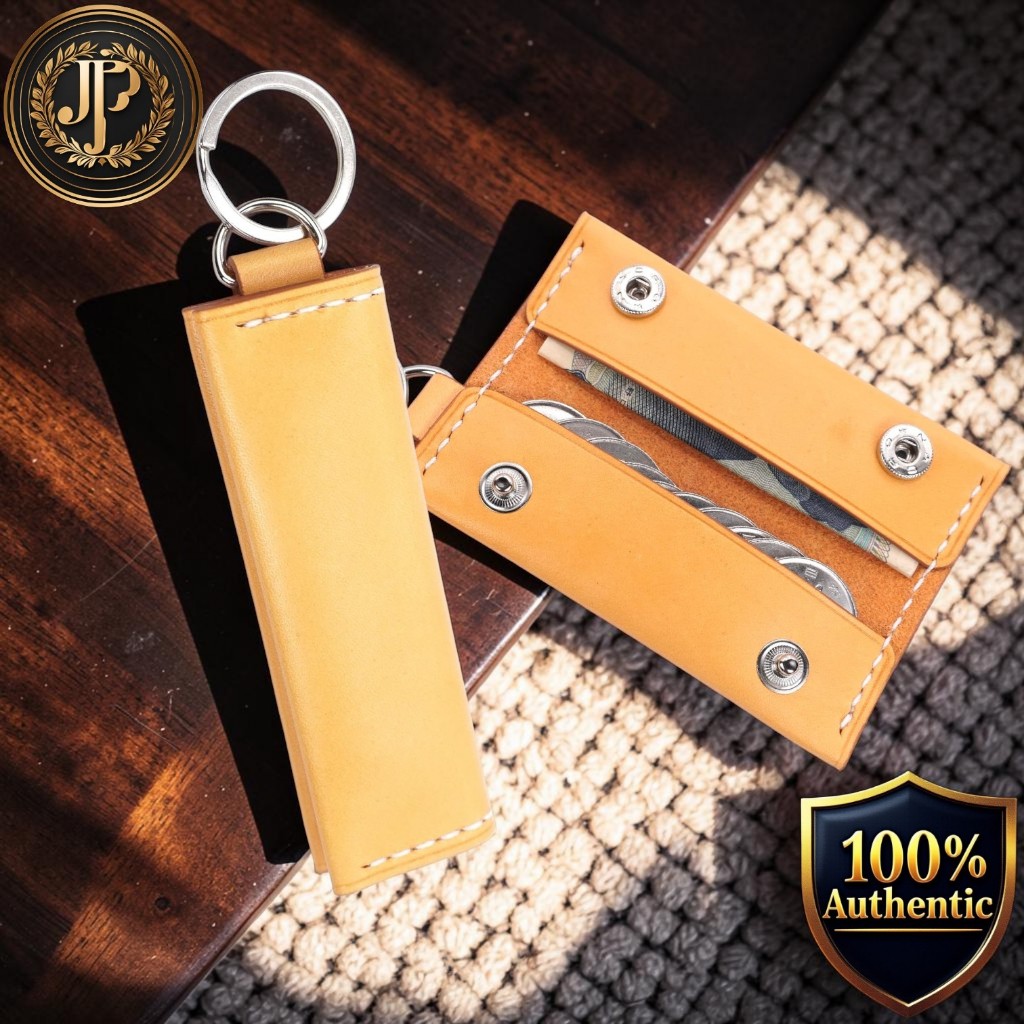 Genuine Cowhide Leather Keychain Coin Purse, Compact Key Holder Wallet for Coins and Keys