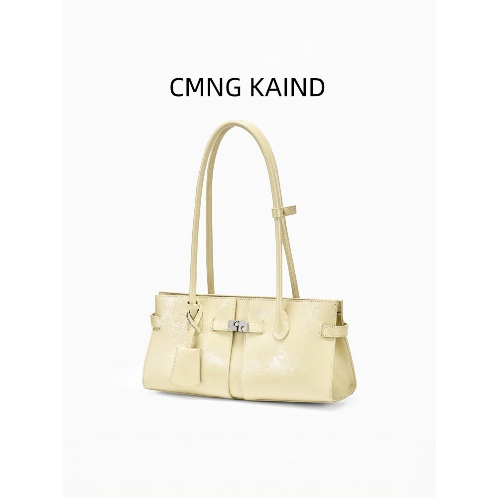 CMNG KAIDN Bolsa Dobrável de Um Ombro Moda Couro Genuíno Baguette Underarm Bag Novo Estilo Nicho All-Match Commuter Hand