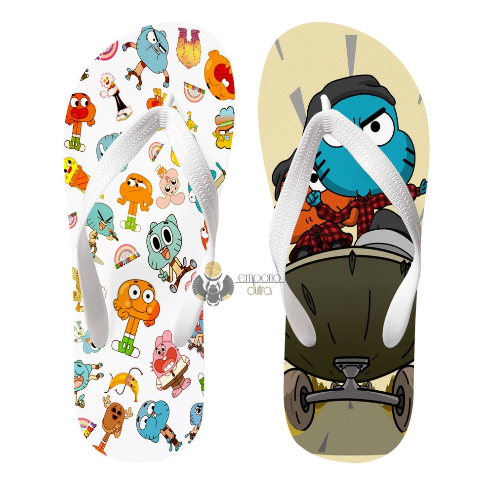 Chinelo adulto ou infantil Gumball skate diferentes