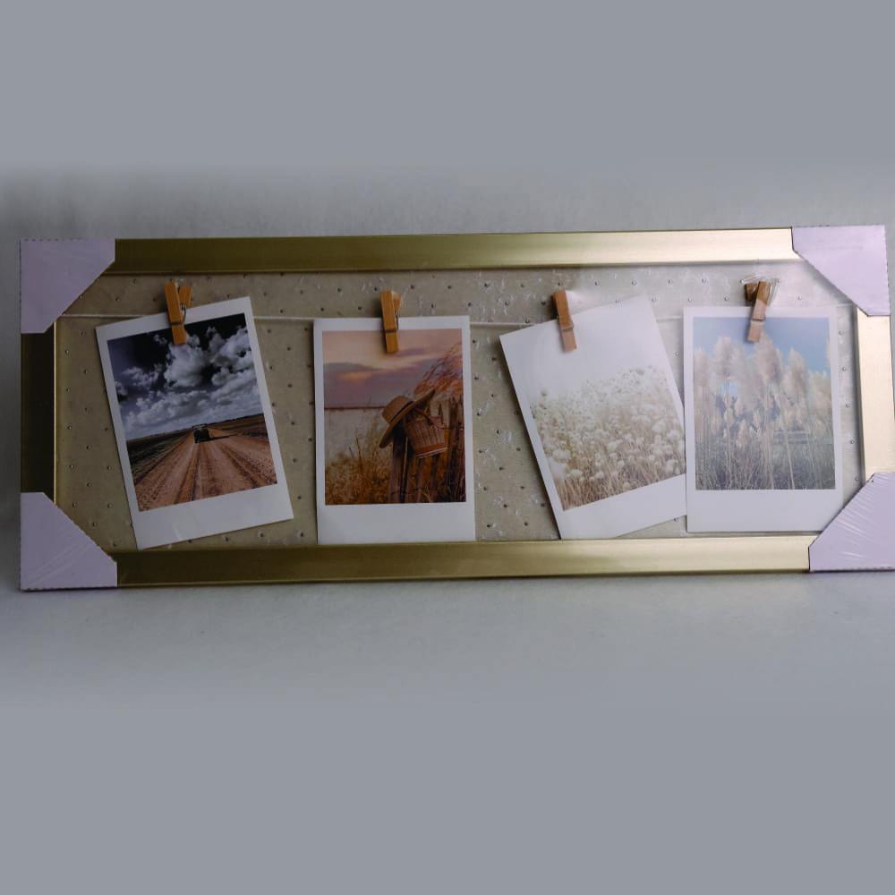 Memory Board, Quadro de Memórias, Mural De Fotos + Pregadores e Fixador - Dourado 20cmx40xm2cm