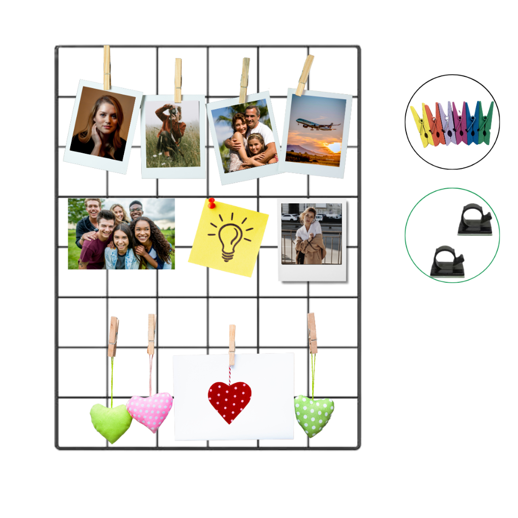 Memory Board 30x40 com Luzes |Painel de Fotos Aramado Decorativo com Prendedores e Suporte de Parede