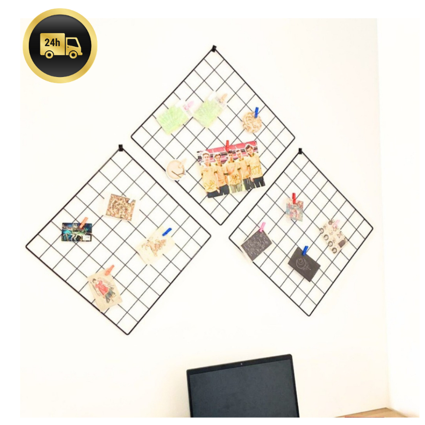 Kit 3 Quadros Memory Board| Painel de Fotos Aramado com Prendedores e Suporte para Parede Decorativa