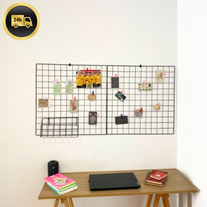 Kit 2 Memory Boards Aramados 60x60cm com Cesto e Prendedores | Painel Decorativo para Fotos e Estudo