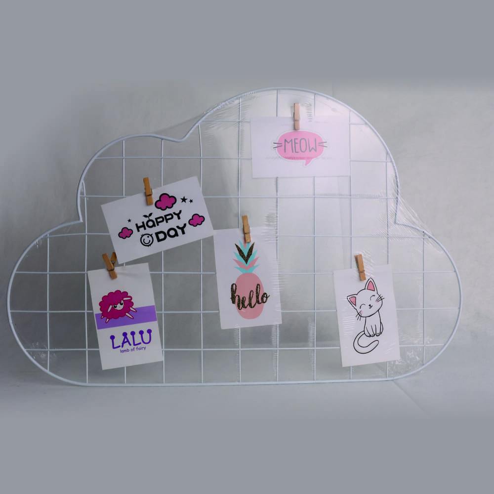 Memory Board, Quadro de Memórias, Mural De Fotos + Pregadores e Fixador -Telado Nuvem Branco 60cmx40cmx2cm
