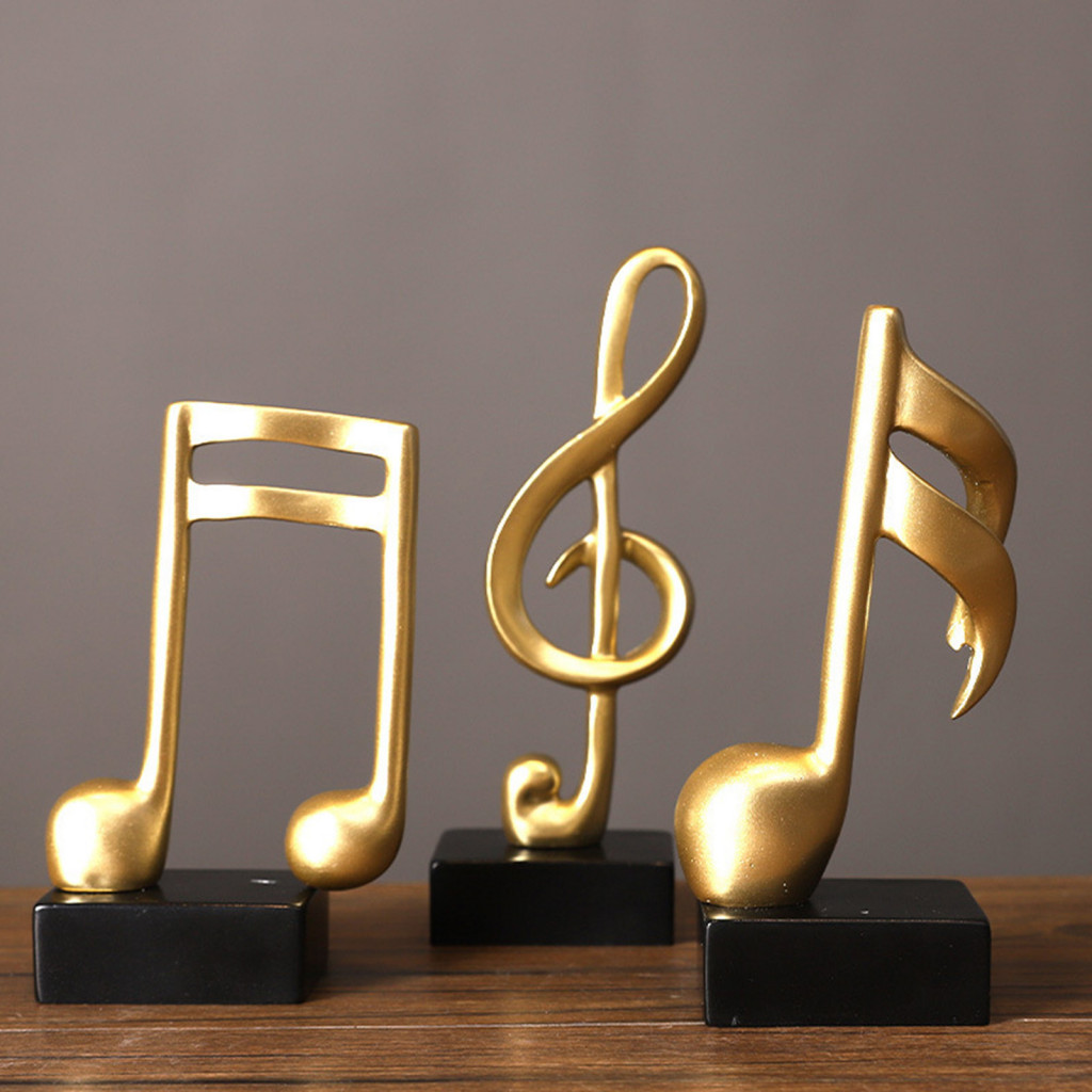 Music Theme Decor Light Luxury Sculpture Gold Note Resin Figurine Modern Musical Symbol for Piano Room Home Office Table