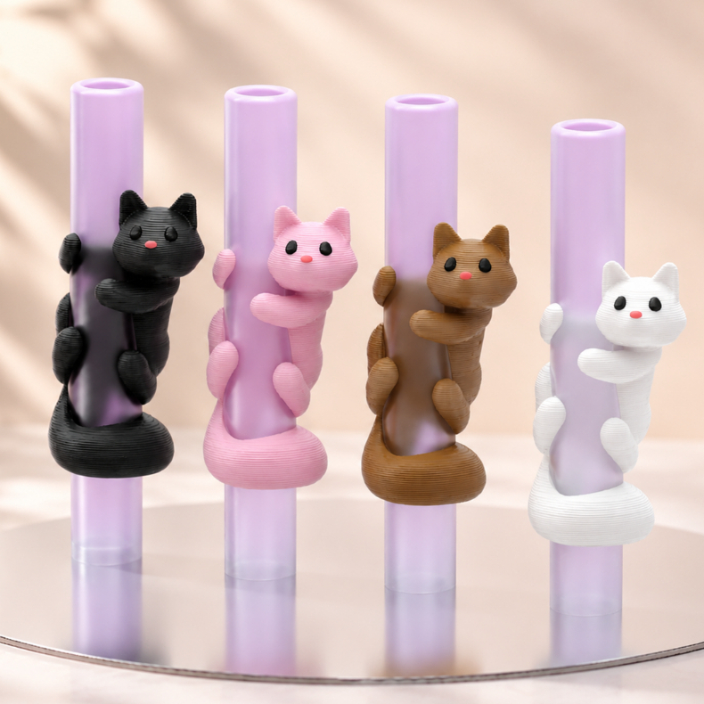 Gato Fofo Enfeite Canudo Copo Térmico Stan Copo Infantil Cores