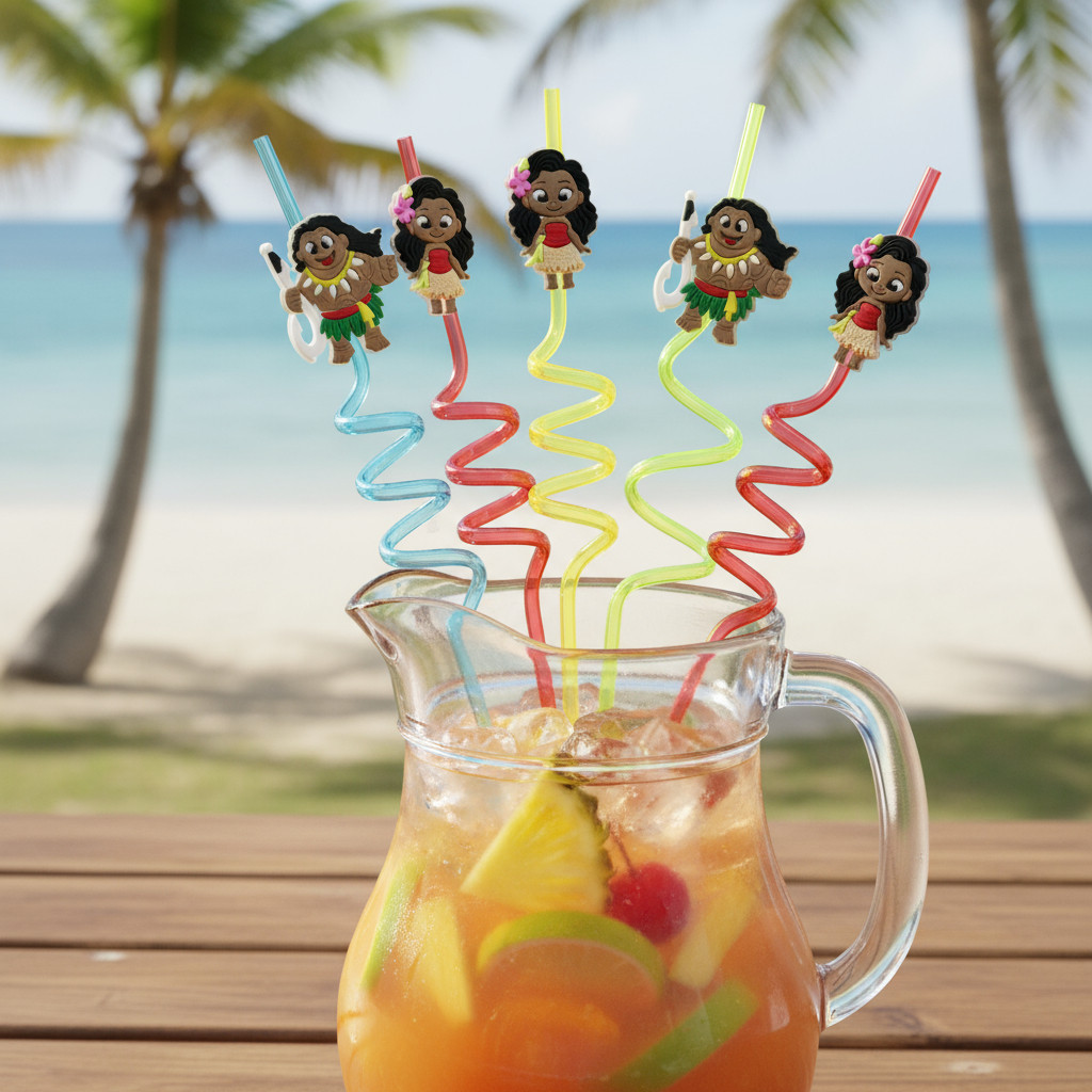 Canudo Acrilico Moana E Maui 6 Peças Lembrancinha Festa