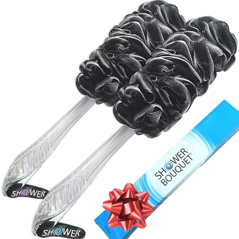 BOUQUET De Chuveiro Bucha-Carvão Back-Scrubber 2-Pack/Escova De Esponja De Banho De Cabo Longo/Malha Macia Extra Grande