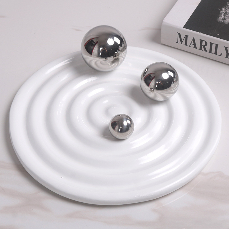 8SFO Light luxury wavy decorative plate, round ornament, modern minimalist style, suitable for model homes, living room