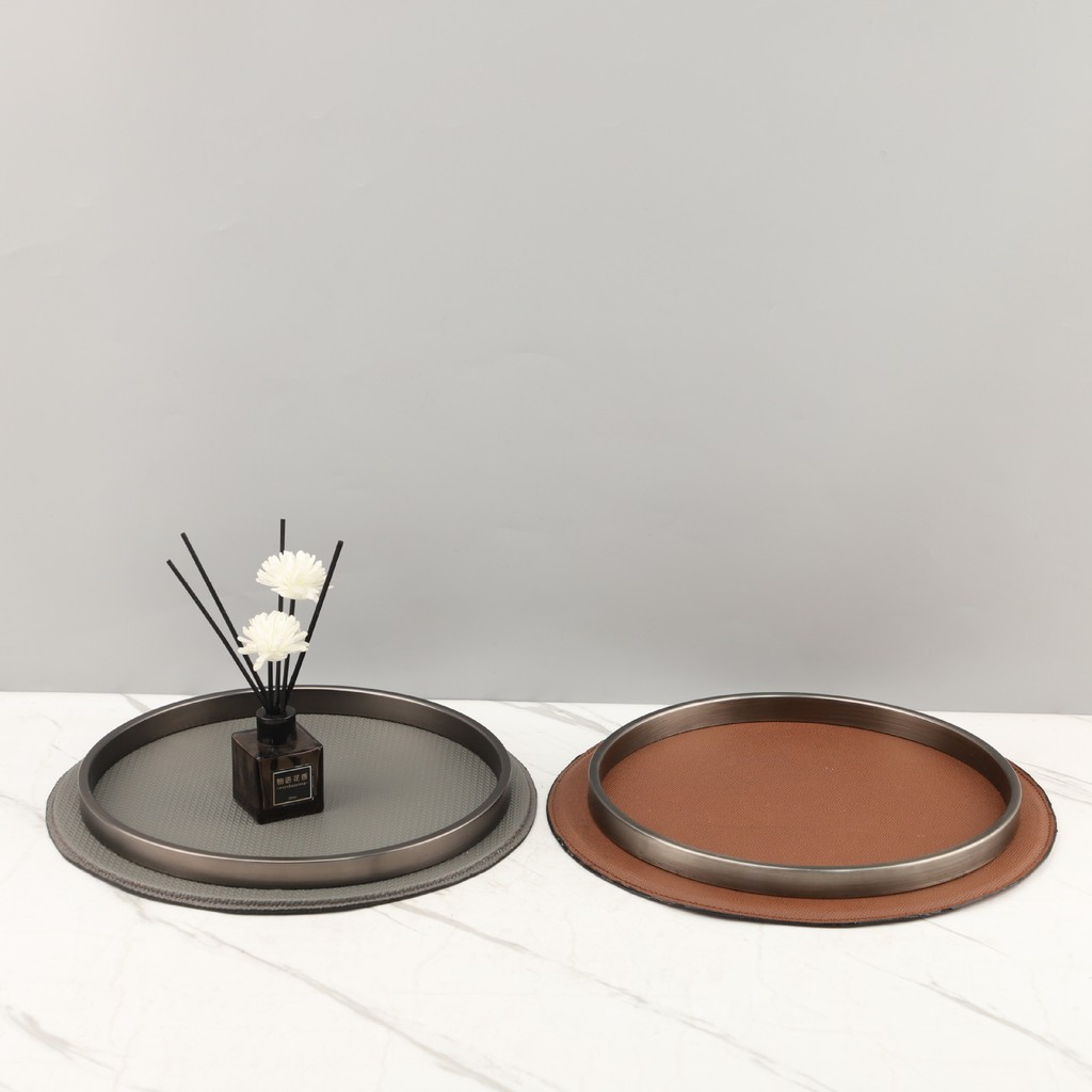 AUK8 European-style, light luxury leather round tray for scented candles, decorative storage tray, living room, entryway