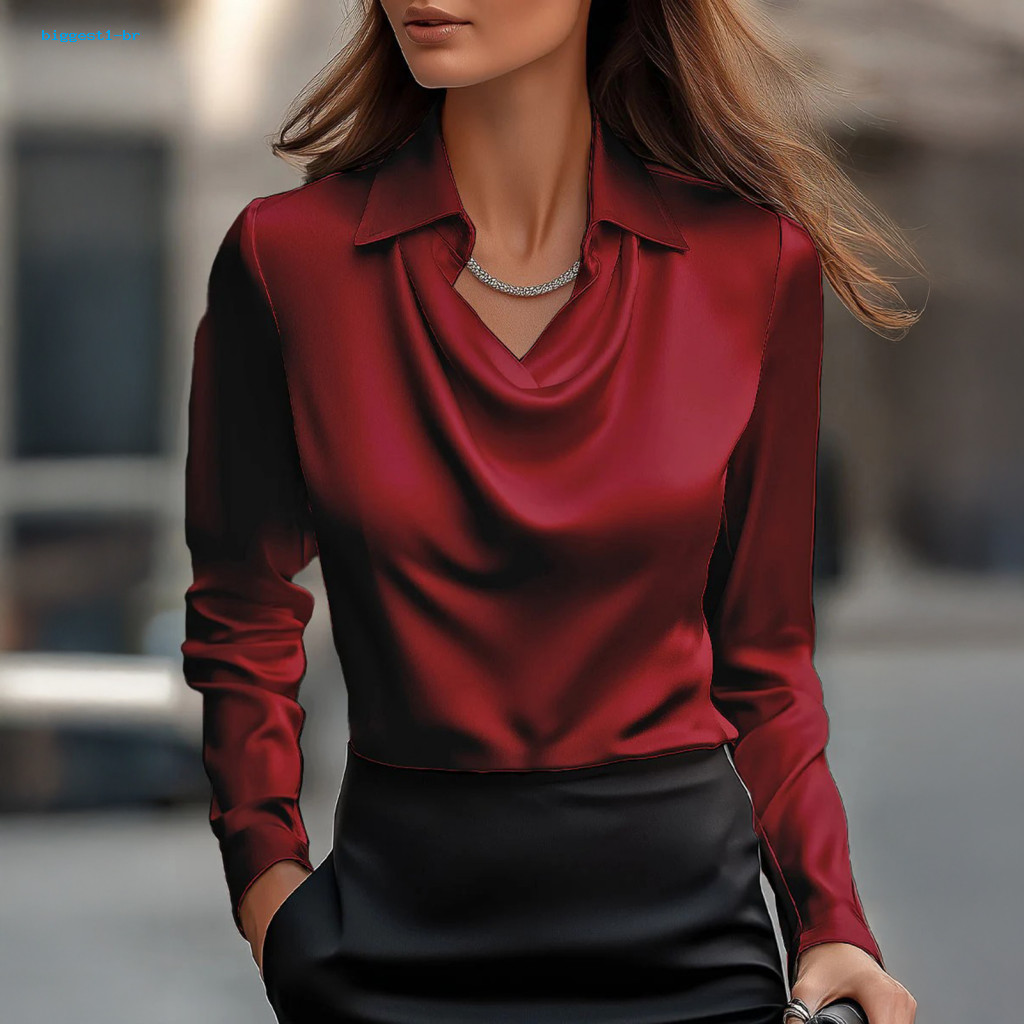 Women Temperament Commuting Blouse Top Chic Satin Shirt for Stylish Long Sleeve Loose Fit Casual for Daily Wear
