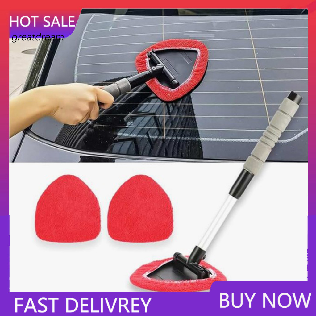 Window Tool Hard-to-reach Area Cleaner Car Windshield with Extendable Handle Microfiber Pad – Easy Grip Reusable Glass