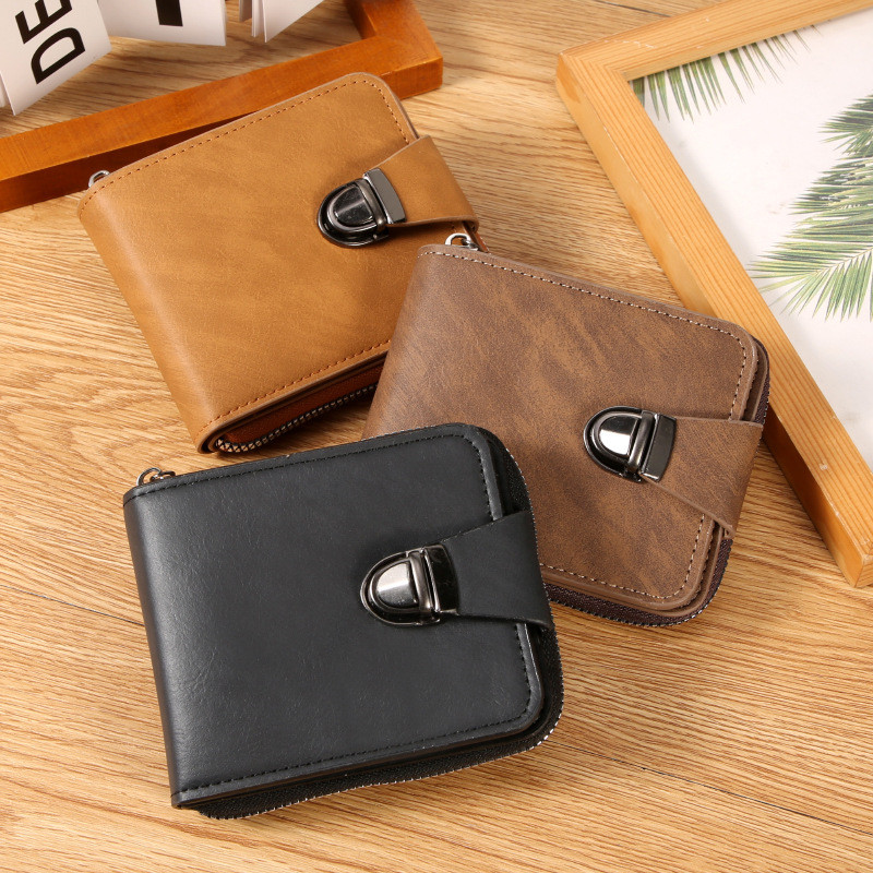 Carteira masculina retrô com zíper curto, grande capacidade, vários cartões, pequena embreagem, bolsa de moedas de negóc