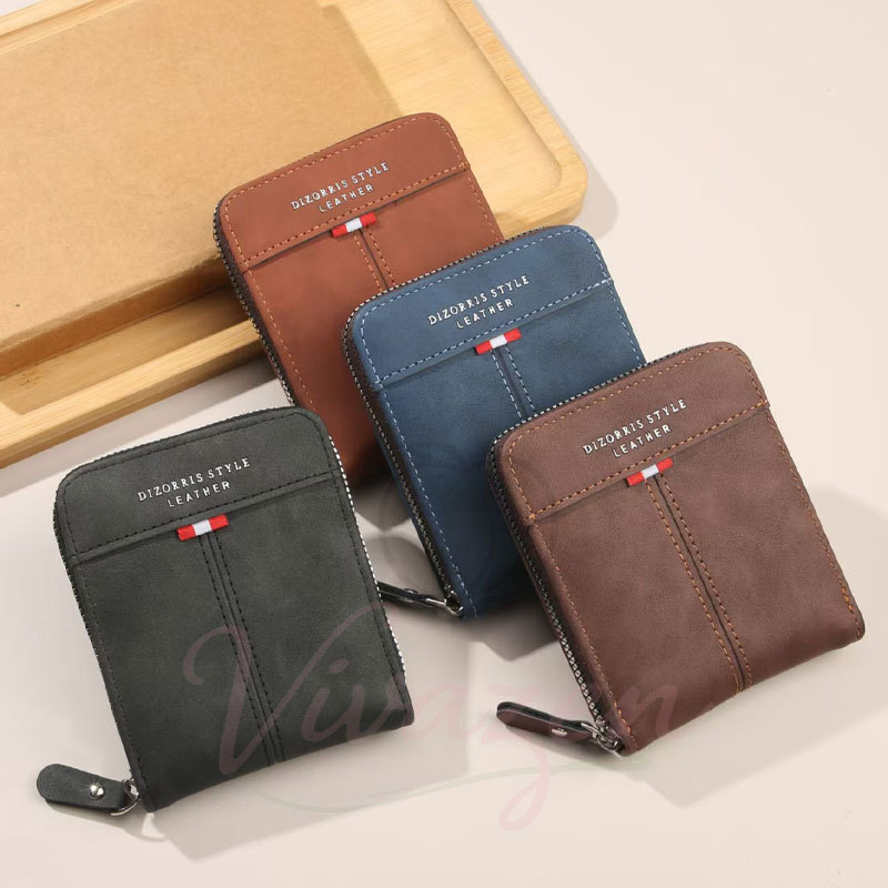 Carteira Masculina Retrô Com Zíper Em Bloco Colorido-Presente Multifuncional Para Moedas Curtas E Porta-Cartões Namorado