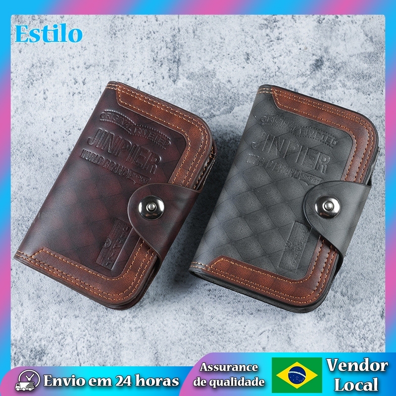 Carteira curta masculina de negócios Retro couro Multi-cartão zíper carteira titular do cartão Horizontal bolsa de moeda
