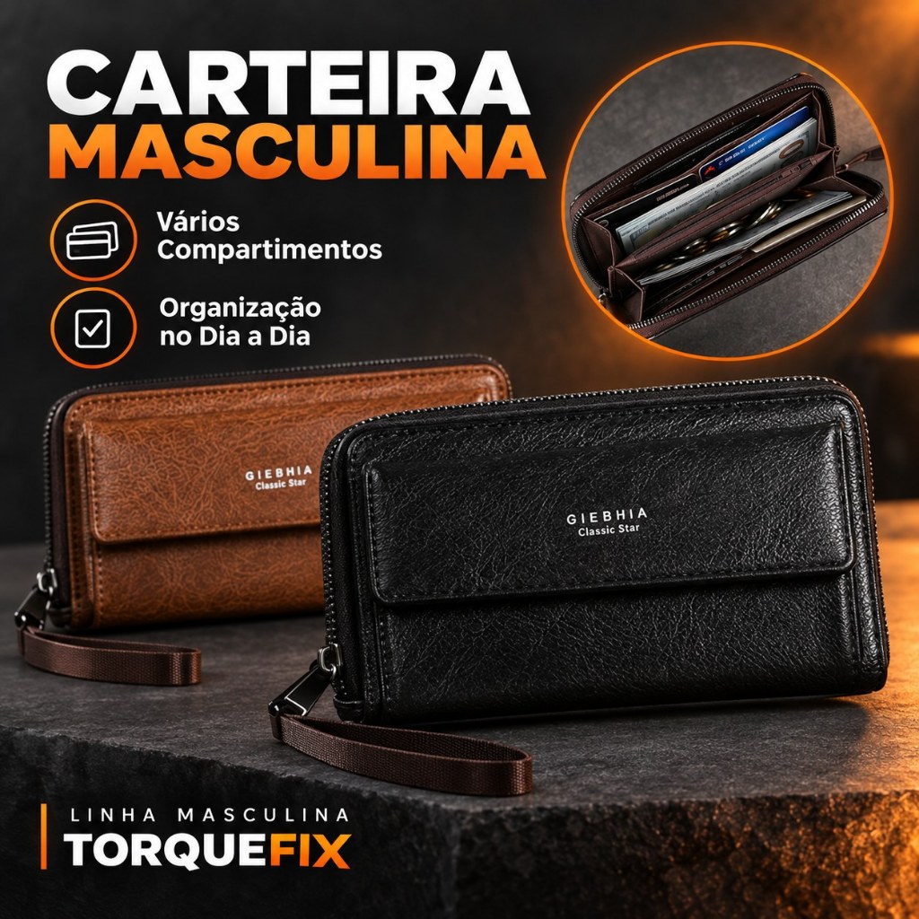 Carteira Longa Masculina Mao Couro Cera De Oleo Retro Britanica Grande Ziper Porta Celular Luxo